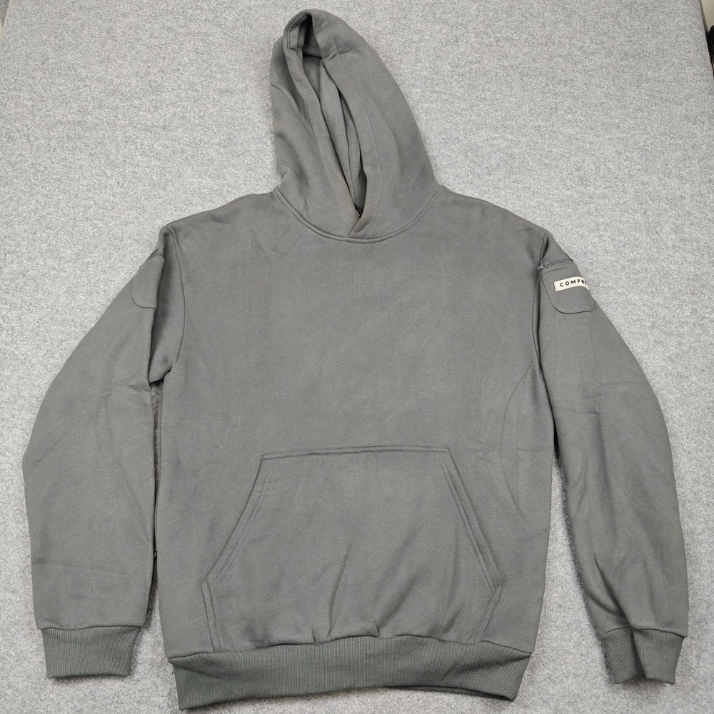 COMFRT Hoodie Mens Medium Gray Pullover Fleece Sweatshirt Zip Sleeve Pocket